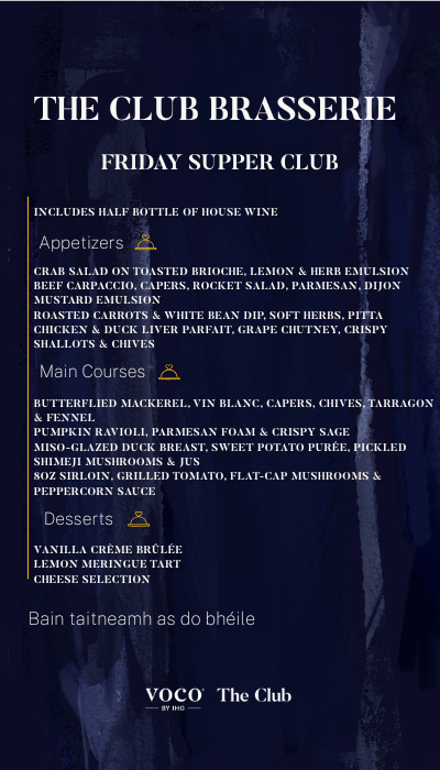 includes half bottle of house wine crab salad on toasted brioche lemon herb emulsion beef carpaccio capers rocket salad parmesan dijon mustard emulsion roasted carrots white bean dip sof